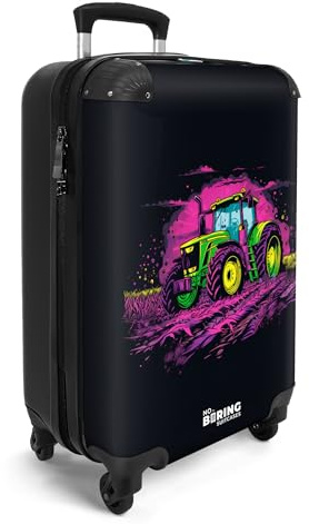 NoBoringSuitcases© Handgepäck Koffer Kinder Reisekoffer Kinderkoffer mit 4 | 55x35x20 cm - Rollen Leicht Cabin Trolley Hartschalenkoffer Flugzeug Traktor - Neon - Landwirtschaft