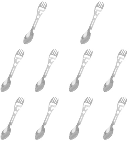 harayaa 10x Multifunction Camping Spork Fork Knife Utility Can Bottle Opener Stainless Steel Spoon for Hiking Travel BBQ Outdoor, Silver