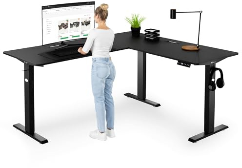 di volio Höhenverstellbarer Eckschreibtisch Schwarz Rechts 165x145 Montaro | Elektrischer L-Schreibtisch, Memory Funktion, Höhenbereich 70,5–113 cm, stabile Konstruktion, Schreibtisch für Homeoffice