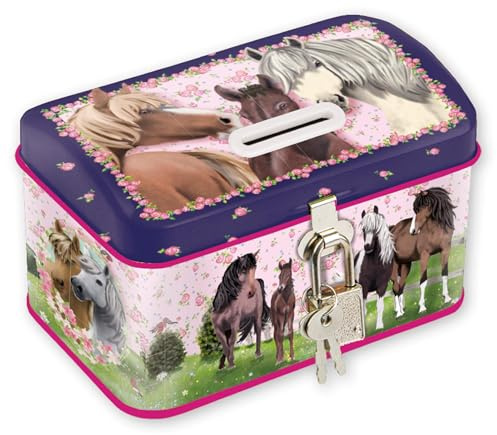 TapirElla Children's Money Box Metal with Lock, Horses, Pony, Money Box, Gift Idea for Girls and Boys from Lutz Mauder Verlag, Piggy Bank