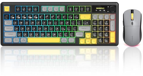 Tastiera e mouse wireless Combo cremoso con tastierino numerico per desktop Mac iPad Bluetooth/2.4ghz/Wired ricaricabile Light up RGB silenzioso compatibile con PC Laptop Tablet (nero)