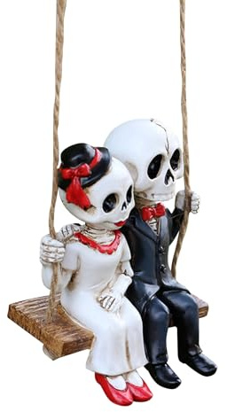 Estatua de pareja de Halloween, figura de esqueleto oscilante de resina, escultura de esqueleto oscilante, decoración espeluznante de vacaciones de temporada para oficinas, fiestas, estanterías, patio