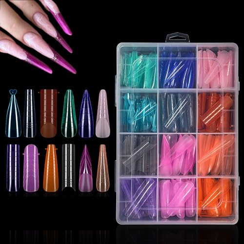 Rayakt 288PCS Poly Gel Nail Forms - Reusable Dual Nail Forms for Polygel Nail Extensions, Multicolor Nail Tips Mold for Home and Salon Manicure Use (12 Styles)