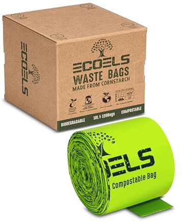 10L 120 COUNTS CADDY ECOELS Compostable Bin Liners| Biodegradable Kitchen Food Waste Bags | 100% Home Compost Bin sack with EN13432 Certificate | Strong & Leak-Proof Rubbish Bags |10L 120 Bin Liners