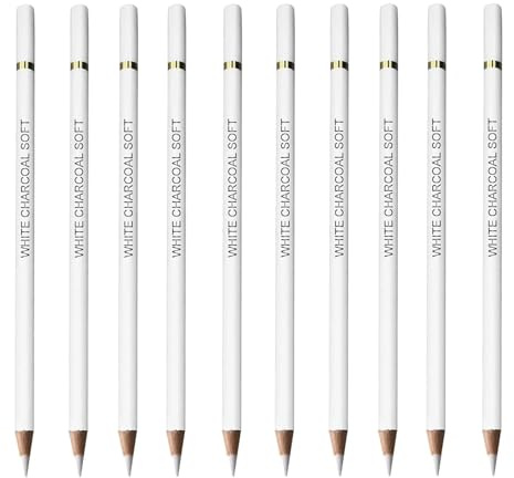 10Pcs White Charcoal Pencil for Artist, White Pencil for Sketching, Drawing