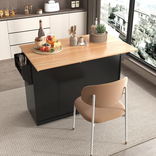 BXEYXE Carro de servir con mesa plegable. 120x46(70) x91 cm. Negro. con ruedas y patas de madera intercambiables. Ideal para cocina y comedor