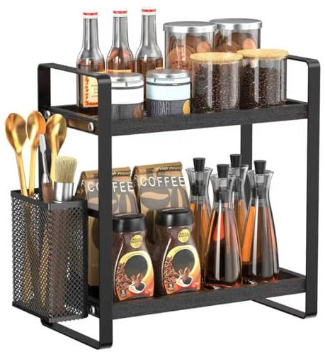 LEMIKKLE Kaffeebar-Zubehör und Kaffeetassenhalter, Küchenorganizer und -aufbewahrung, Gewürzregal-Organizer für Arbeitsplatte, Küche (Schwarz)