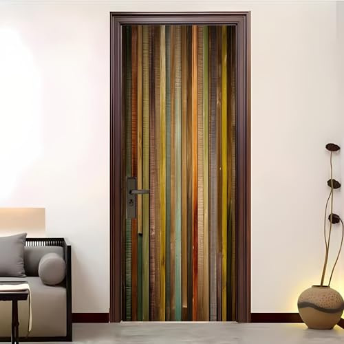 Adesivi Per Porte 3D Stacca e Attacca 95x215 cm Strisce Di Assi Di Legno Vintage Adesivo Porta Pvc Impermeabile Rimovibile Giallo Brunastro Porte Poster Per La Camera Da Letto e Soggiorno