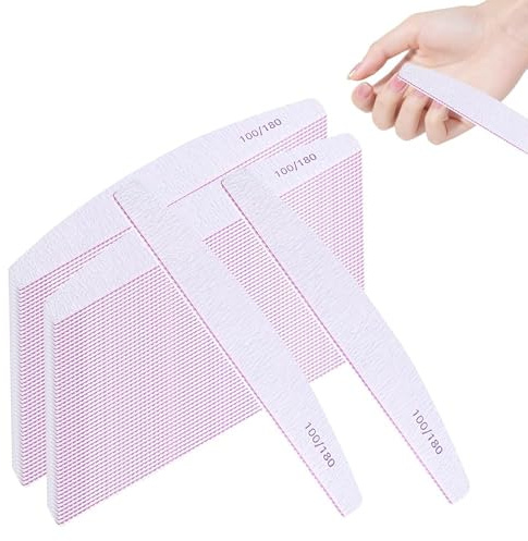 100 Stück Nagelfeile 100/180, Halbmond Profi Nagelfeilen, Doppelseitige | Nagelfeilen für Gelnägel, Wiederverwendbar, Nail File für Nagelstudio und Zuhause
