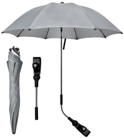 FINEVERNEK Ombrellino Passeggino Universale, Ombrellino Parasole Passeggino Anti UV 50+, Ombrello Parasole Passeggino con Un Manico, Ombrellone per Passeggino per Carrozzina e Passeggino-Grigio