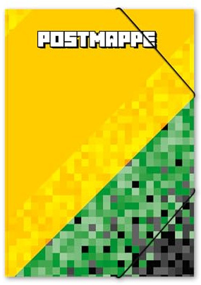 itenga Postmappe aus stabilem Kunststoff PP - Gummizugmappe mit Motivauswahl für Jungen DIN A4 mit Gummizugverschluss - Sammelmappe Eckspanner (Pixel)