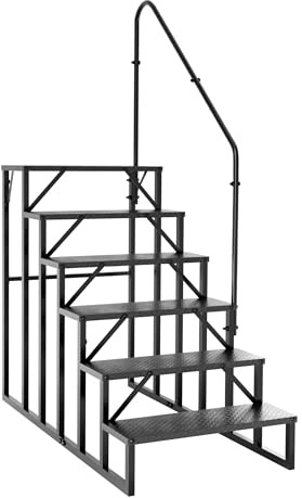 6 Stufen Trittstufe mit Handlauf, RV Trittleiter|Poolleitern|Leiter im Freien Haustiertreppe, Standtreppe Hocker Kinder aus Stahl Max 300 kg, Haushaltsleiter für Mobile Home (6 Stufen 1-Handlauf)