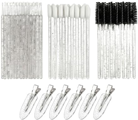 YSDINK Juego de brochas y máscara desechables, juego de herramientas de maquillaje con 50 cepillos para pestañas, 50 pinceles para labios, 100 microbrush, 6 pinzas para el pelo (negro cristalino)