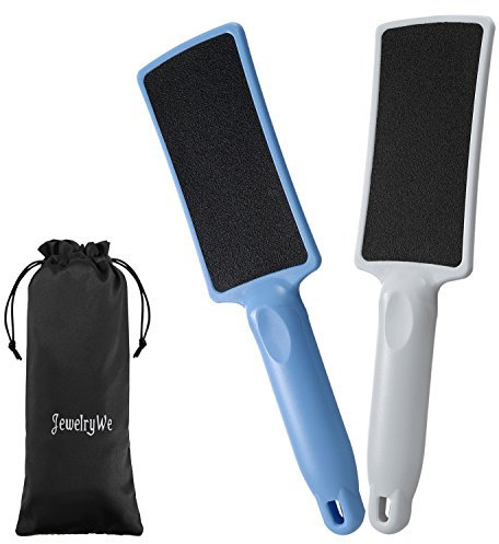 JewelryWe 2 Stück Fußdatei Fußfeile Hornhautraspel Hornhautfeile Pediküre Raspel Doppelseitige Kallus Entferner, Blau Weiß Schwarz