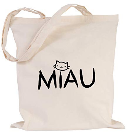 JUNIWORDS Jutebeutel - Wähle eine Farbe - MIAU (Beutel: Natur, Text: Schwarz)