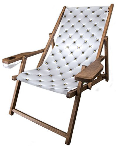 MultiBrands® Holz-Liegestuhl, mit Armlehne und Getränkehalter, mit dunkler Lasur, klappbar, Sofa