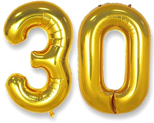 AULE Luftballon Zahl 30 Gold: XXL 101 cm Zahlen Folienballon Geburtstag Gold 30 Jahre 40 Zoll Helium Ballon Zahlenballon für Babyparty Jubiläum Deko