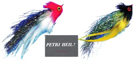 Set: 2 Stück Jenzi Raubfisch-Streamer mit Auge von Jenzi ca. 17cm, 6/0 Haken + gratis Petri Heil! Aufkleber