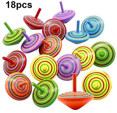 NATUCE 18PCS Bunt Spielzeugkreisel aus Holz, Kreisel aus Holz, Kinderspielzeug, Spielzeugkreisel Holzkreisel Farbmischung für Kinder Mitgebsel Geschenk Geburtstag Kinder Party Garden - 4 x 4 x 4 cm