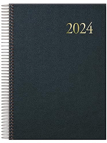 Dohe - Agenda 2024 - Día Página - Tamaño Mediano: 14x20 cm - 336 páginas - Encuadernación en espiral - Tapa dura - Color Negro - Modelo Segovia
