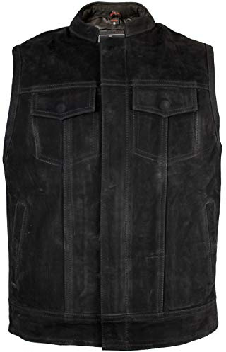 Matt svart läderväst i jeans look med dragkedja på sidan för justering (S)