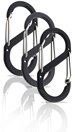 S Karbinhake 3-pack - Stor karbinhake - Nyckelring av aluminium - Svart karbinhake - Karbinhake med dubbel öppning - Karbinhake stor - Karbinhake för utomhusbruk - Carabiner (88x40 mm, Svart)