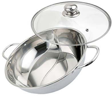 Cabilock Stainless Steel Hot Pot Multifunctional Dual Flavor Divider Glass Lid Family Suitable