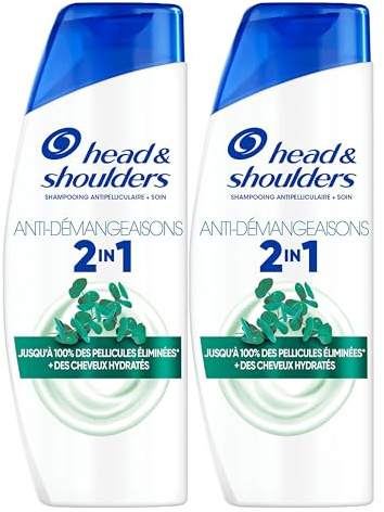 Head & Shoulders Anti-démangeaisons 2 en 1 Shampoing Antipelliculaire 2x300ml; Jusqu'à 100% des Pellicules Éliminées, Cliniquement Prouvé; Tous Types de Cheveux; Usage Quotidien; Rafraîchissant