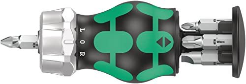Wera 05008885001 Kraftform Kompakt Stubby Recámara RA 3, Destornillador de carraca con cargador de puntas, 6 piezas