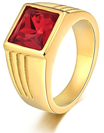 Ayoiow Punk Ringe Herren, Edelstahlringe für Herren Größe 54 (17.2), Herren Siegelring, Gold Rot