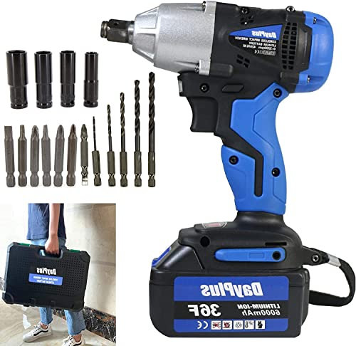 DayPlus Akku Schlagschrauber 1/2 Zoll mit Akku 18V 6.0Ah, Elektro-Schlagschrauber 420Nm Drehmoment, Drehschlagschrauber 2-Gang zum Reifenwechsel mit 14/17/19/22mm Stecknüsse, Tragetasche - 1 Akuu