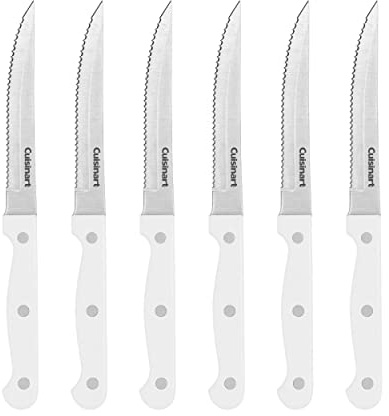 Cusinart Knife Set, 6pc Steak Knife Set with Steel Blades for Precise Cutting, Lightweight, Stainless Steel & Durable, C77TR-6PSKW, White