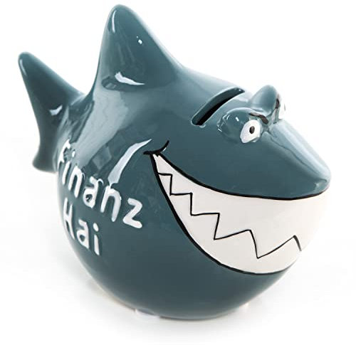 Logbuch-Verlag Finanzhai Spardose Sparbüchse Hochzeit Fisch Keramik Geschenk Geld sparen für Kinder & Erwachsene