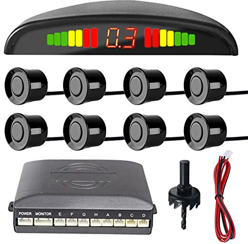 MOCNT Auto Einparkhilfe 8 Sensoren Rückfahrhilfe Kfz Rückfahrwarner Einparksystem Hinten Parksensoren Rückwärtsparkhilfe Rückfahrradarsystem Buzzer Alarm Warnung Schwarz