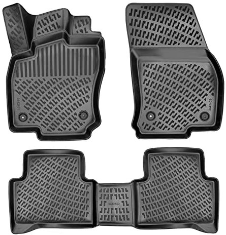 Rizline Passgenau 3D Fussmatten Auto Kompatibel mit Volkswagen Touran 2 Gen 2016-2025 Auto Zubehör 1. und 2. Reihe Gummimatten Autos TPE Allwetter Geruchlos rutschfest Vorne & Hinten Schwarz