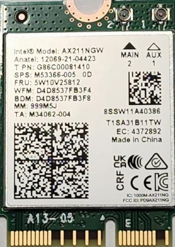 Intel AX211 no vPro CNVio2, Bluetooth 5.3, Tri-Band Wi-Fi 6E, Network Adapter for Laptop Win 10/11 (64bit), Linux, Chrome OS. Designed for Intel 12 Gen or Newer