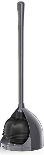 uptronic WC-Saugglocke mit Halter, einzigartiger Kolben mit Allwinkel-Design, Kolben für Badezimmer mit Halter, WC-Saugglocke, strapazierfähig, Grau