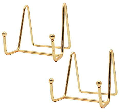 Funnytek 2 x 7,6 cm Tellerständer für Tellerständer, Tellerhalter, Präsentationsständer, Metallrahmenhalter für Fotos, Bilder, dekorative Teller, Teller und Tischkunst, Gold