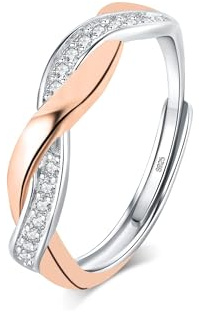 FUNTE 925 Sterling Silber Ringe Frauen Verstellbarer Zirkonia Ewigkeit Ring Daumenring Eheringe Verlobungsring mit Geschenkbox