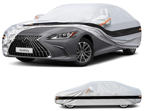 Holthly Funda de Coche sedán de 10 Capas Impermeable para Todo Tipo de Clima para automóviles, 100% Impermeable, para Exteriores, protección contra Lluvia, Nieve, Polvo, UV, Ajuste Personalizado para