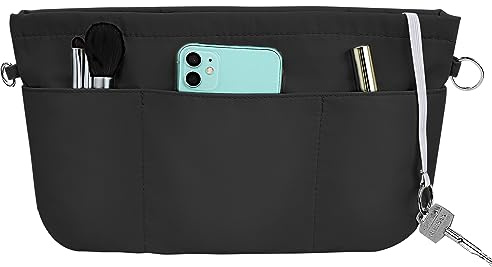 Grantop Handväsksorganisatör Nylon, Handväsksorganisatör med nyckelbund, Väskorganisatör Filt Väska i Väska, Inre fickor för Handväskor med Nyckelkedja (Svart S)