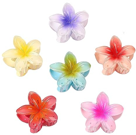 Hawaiianische Krallenklammern für dickes Haar, 6 Stück Blumen Haarspangen, große Plumeria Klammern Haar Accessoires für Frauen (Color 1)