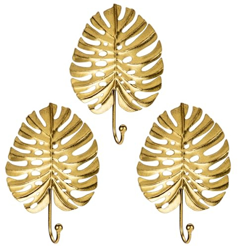 3PCS Dekorative Garderobenhaken Gold Kleiderhaken Vintage Wandhaken Garderobe in Schildkrötenblattform für Jacken, Schals, Taschen, Rucksäcke, Handtücher und Mehr, Retro Shabby Chic Landhausstil