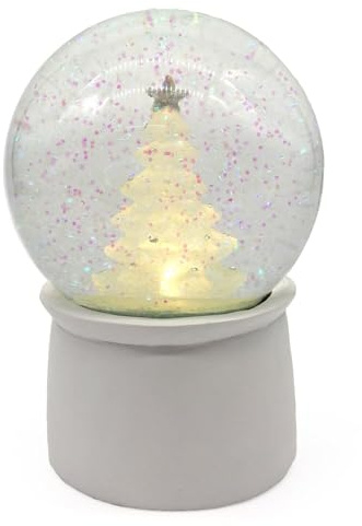 Mea-Living SCHNEEKUGEL Weihnachtsbaum mit LED Beleuchtung, weiß, Glitzer-Schnee, weihnachtliche Tannenbaum Schneekugel mit Licht