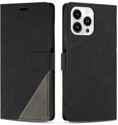 SONWO Hülle für iPhone 13 Pro Max Hülle, Premium PU Leder Handyhülle Wallet Silikon Schutzhülle Klapphülle für iPhone 13 Pro Max, Schwarz