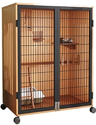 Katzenhaus katzenvilla Cat Villa Indoor Cat Room Home Cat House Übergroßer Freiraum Katzenschrank Katzenhaus Katzenstreu Luxus-Katzenkäfig Katzenhütte (Color : No Varnish)