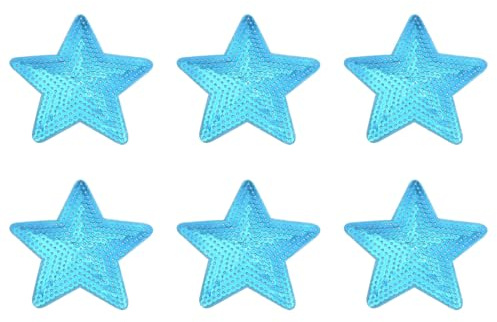 QUARKZMAN 6 Stück Sterne Patches zum Aufbügeln, 87mm Pailetten Flicken zum Aufbügeln, Bestickte Aufnäher für Hut Jeans Kleidung Rucksäcke DIY Zubehör, Blau