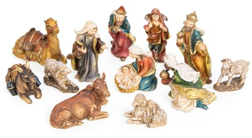 Logbuch-Verlag Weihnachtskrippe mit 12 Krippenfiguren, Krippen Figuren Set 7 cm braun bunt, Weihnachten Deko Tischkrippen, Weihnachtsdekoration 7 cm