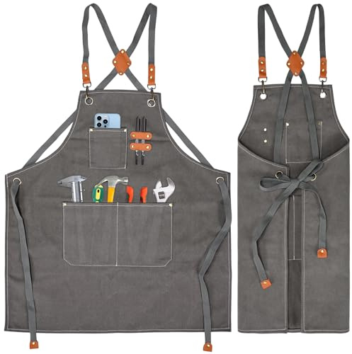 KOOOGEAR Multifunktionale Schürze aus Segeltuch,Arbeitsschürze,Schweisserschürze,Grill Kochschürze,erstellbarem Gürtel Geeignet Leinenschürze geeignet für Küche, Garten, Schmiede, Werkstatt