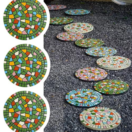 WOTZOV Trittsteine, 3-teiliges Mosaik-Trittstein-Set, 12/13/15 Zoll Gartensteine für Rasentritte, Trittsteinmatten für Gehwege,Green 30cm (12